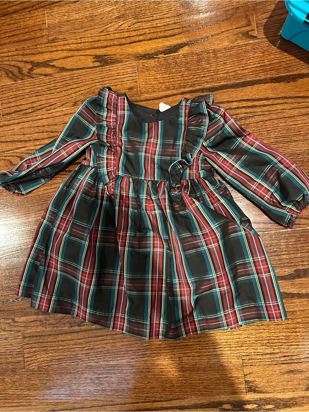 GAP Green, Red & Black Plaid Ruffle-Front Dress